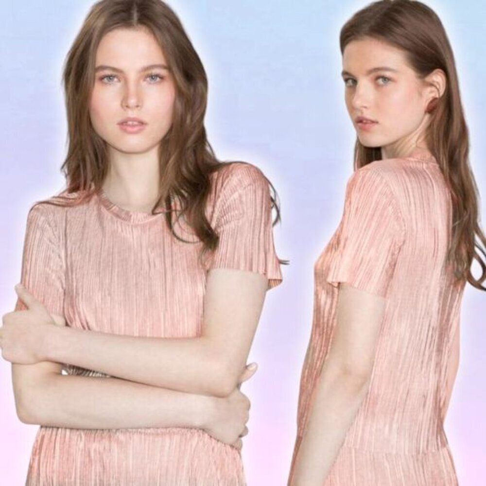 & OTHER STORIES Pleated Metallic Top Sz 6 Pink